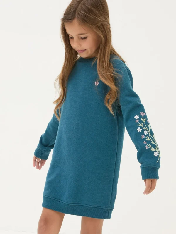 Teal Blue Embroidered Sweat Dress