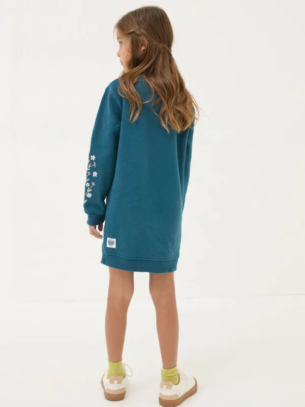 Teal Blue Embroidered Sweat Dress