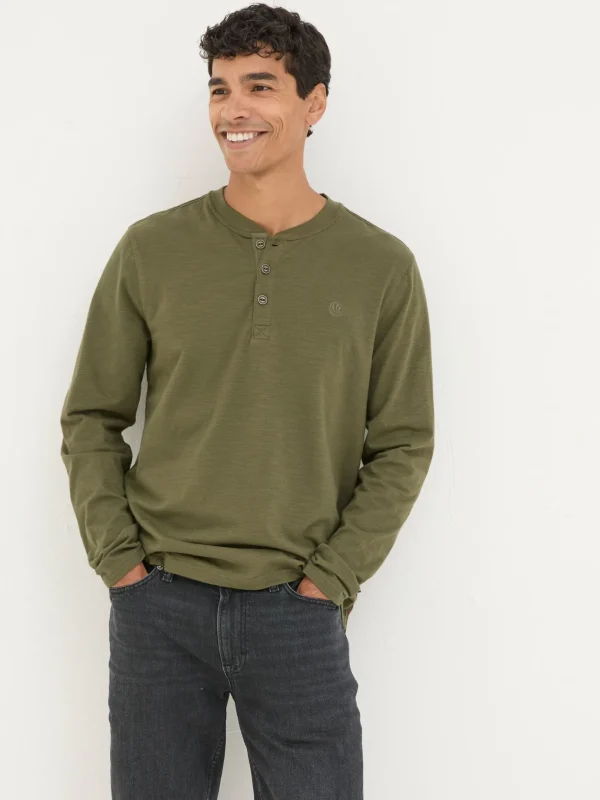 Woodside Khaki Green Long Sleeve Henley T Shirt