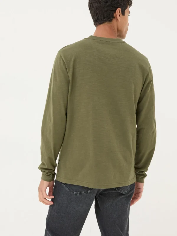 Woodside Khaki Green Long Sleeve Henley T Shirt