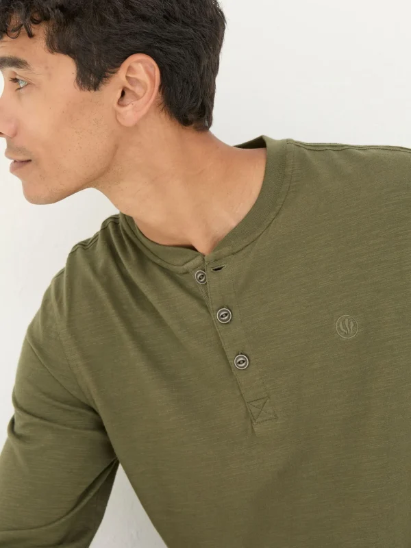 Woodside Khaki Green Long Sleeve Henley T Shirt