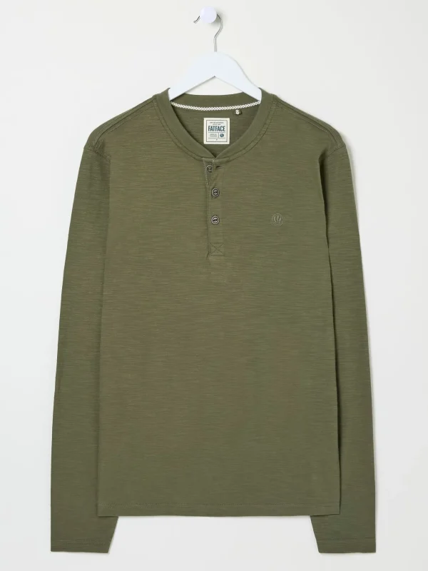 Woodside Khaki Green Long Sleeve Henley T Shirt