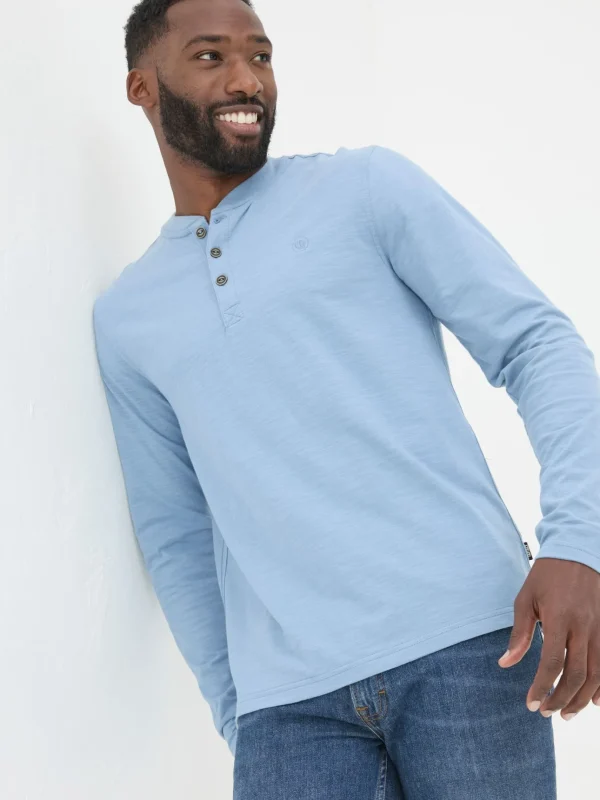 Woodside Light Blue Long Sleeve Henley T Shirt