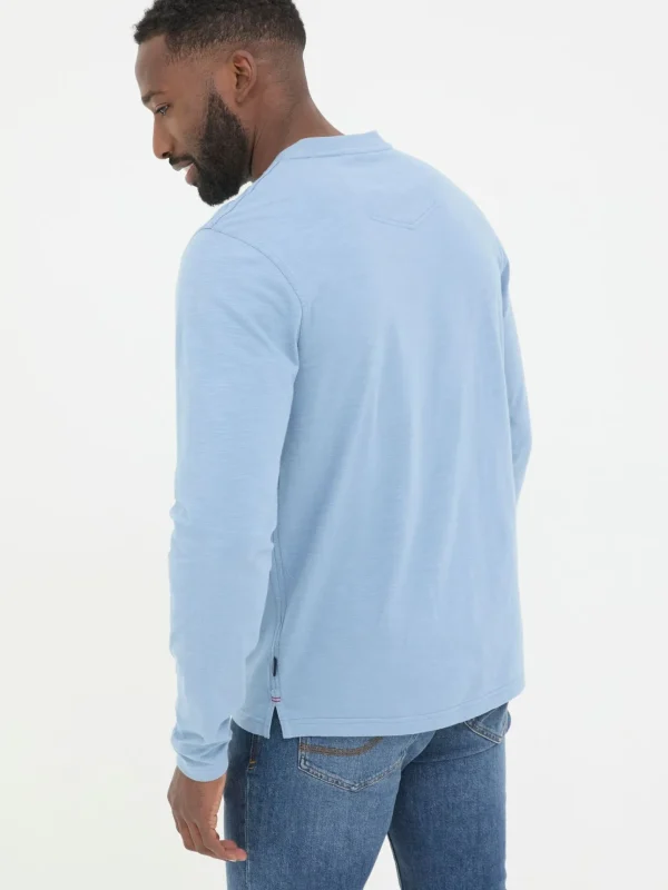 Woodside Light Blue Long Sleeve Henley T Shirt