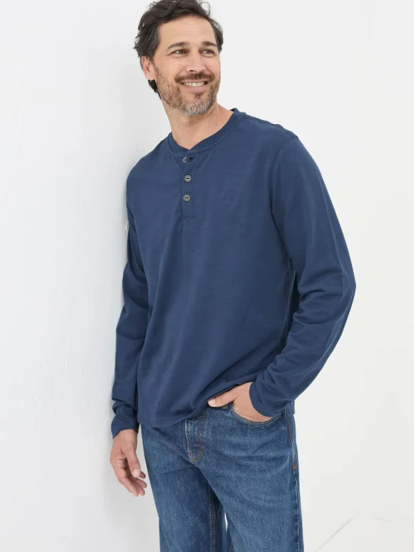 Woodside Navy Blue Long Sleeve Henley T Shirt