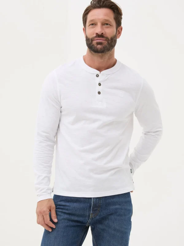 Woodside White Long Sleeve Henley T Shirt