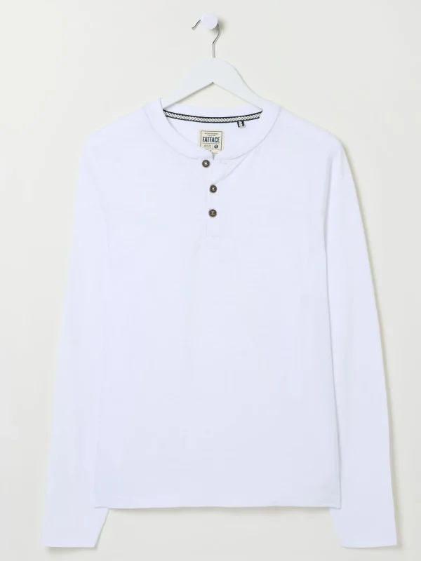 Woodside White Long Sleeve Henley T Shirt