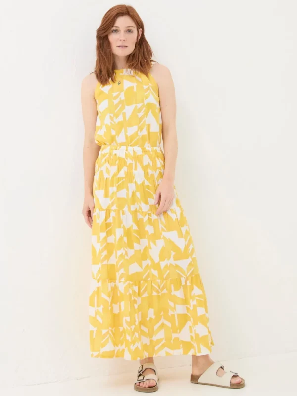 Yellow Marina Med Geo Cotton/Linen Mix Maxi Skirt